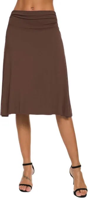Women's Solid Stretch Ruched Waistband Flared Midi Yoga Skirt