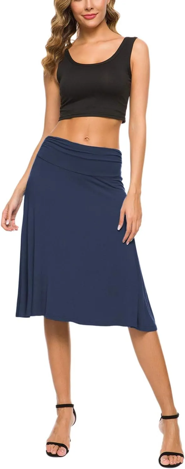 Women's Solid Stretch Ruched Waistband Flared Midi Yoga Skirt