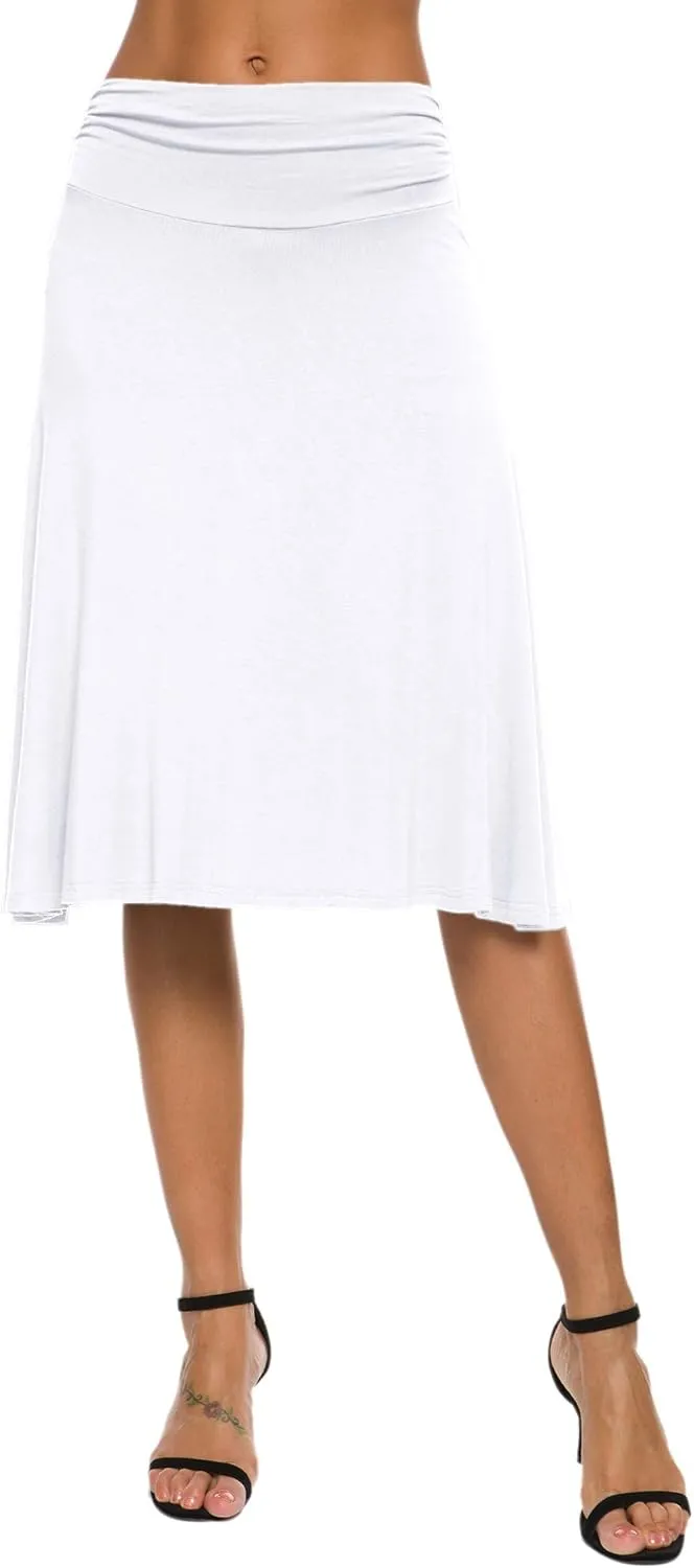 Women's Solid Stretch Ruched Waistband Flared Midi Yoga Skirt
