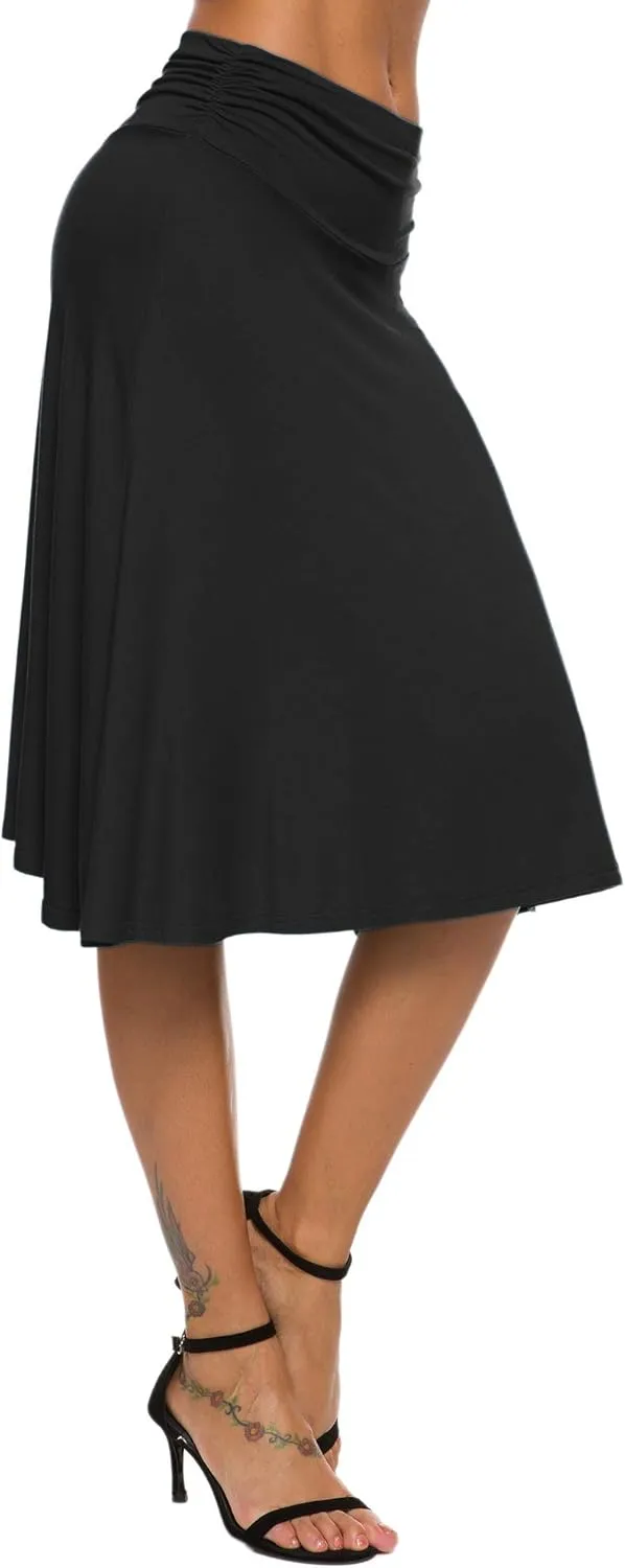 Women's Solid Stretch Ruched Waistband Flared Midi Yoga Skirt