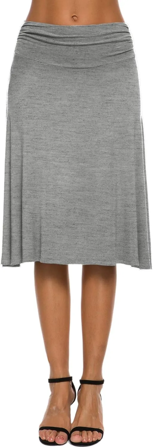 Women's Solid Stretch Ruched Waistband Flared Midi Yoga Skirt