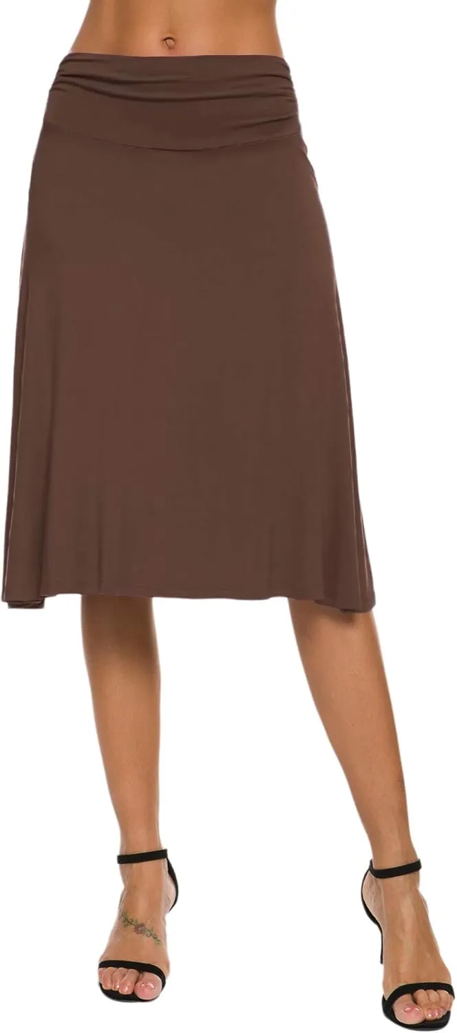 Women's Solid Stretch Ruched Waistband Flared Midi Yoga Skirt