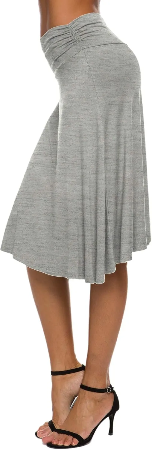 Women's Solid Stretch Ruched Waistband Flared Midi Yoga Skirt