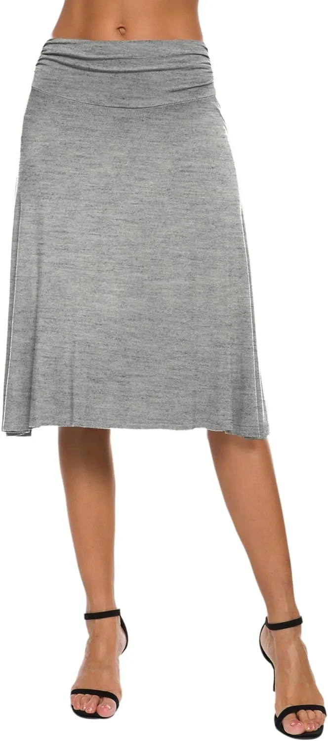Women's Solid Stretch Ruched Waistband Flared Midi Yoga Skirt