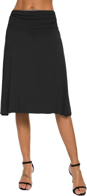 Women's Solid Stretch Ruched Waistband Flared Midi Yoga Skirt