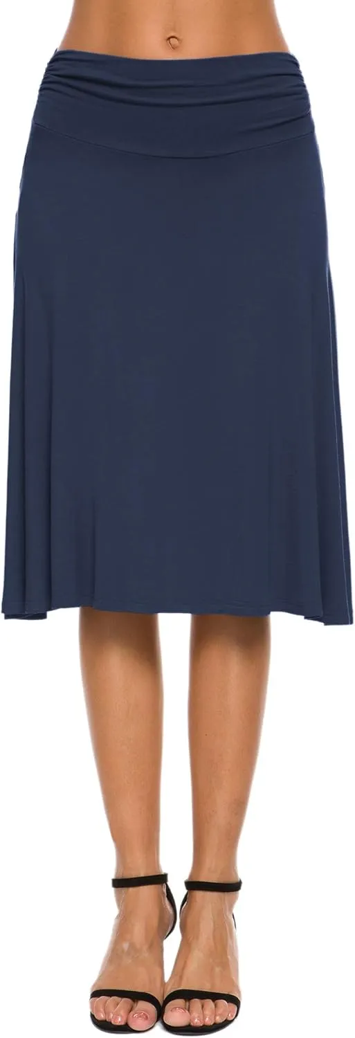 Women's Solid Stretch Ruched Waistband Flared Midi Yoga Skirt
