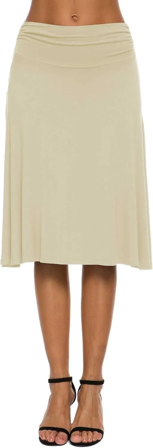 Women's Solid Stretch Ruched Waistband Flared Midi Yoga Skirt