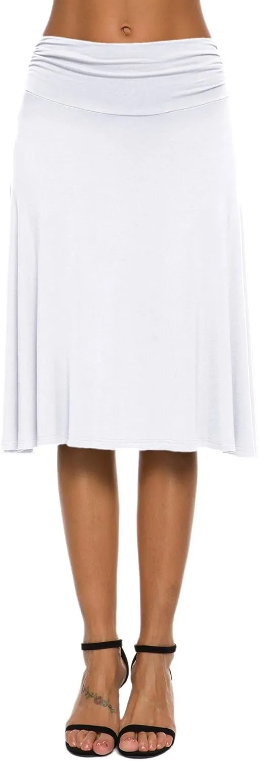 Women's Solid Stretch Ruched Waistband Flared Midi Yoga Skirt