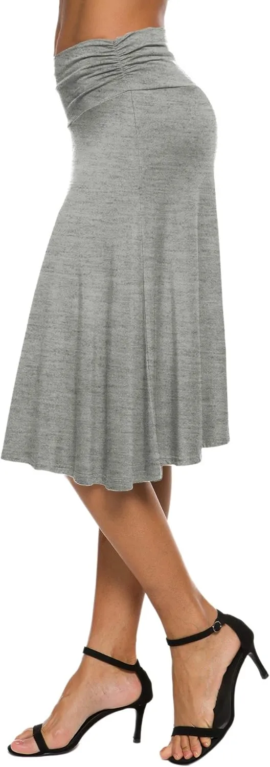 Women's Solid Stretch Ruched Waistband Flared Midi Yoga Skirt