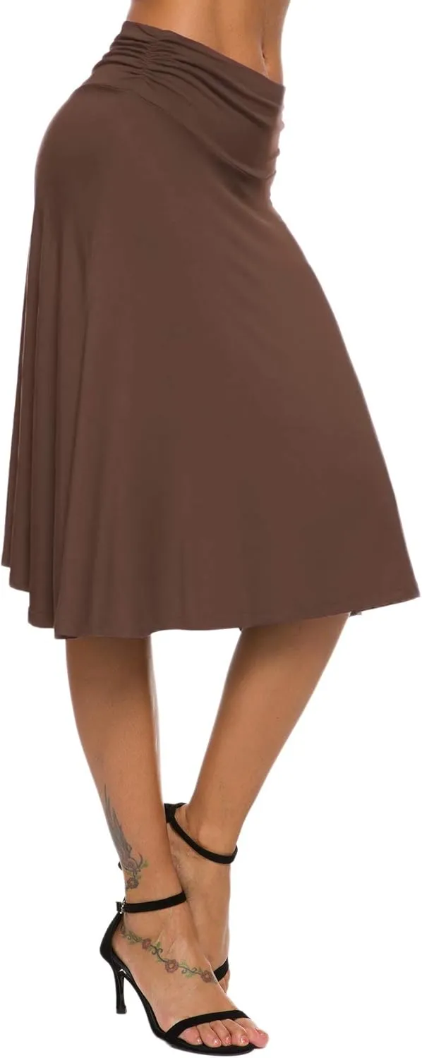 Women's Solid Stretch Ruched Waistband Flared Midi Yoga Skirt