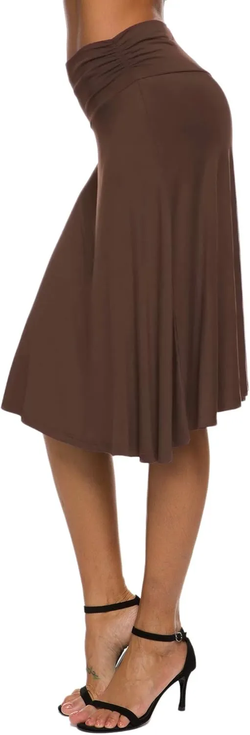 Women's Solid Stretch Ruched Waistband Flared Midi Yoga Skirt