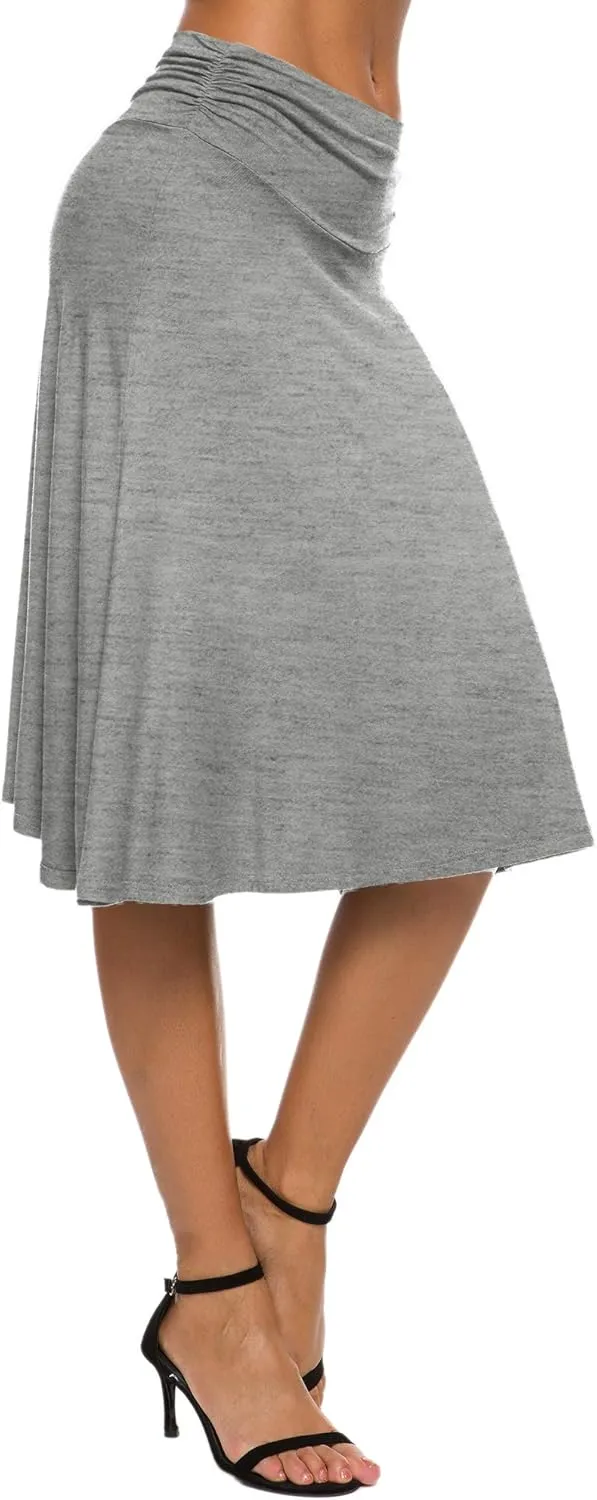 Women's Solid Stretch Ruched Waistband Flared Midi Yoga Skirt