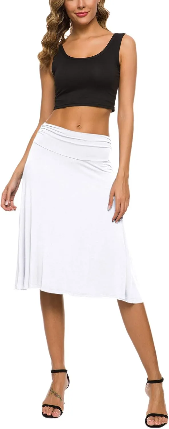 Women's Solid Stretch Ruched Waistband Flared Midi Yoga Skirt