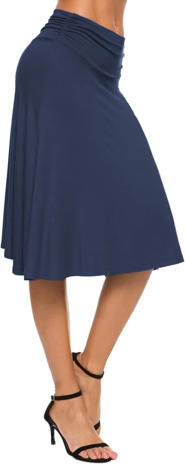 Women's Solid Stretch Ruched Waistband Flared Midi Yoga Skirt