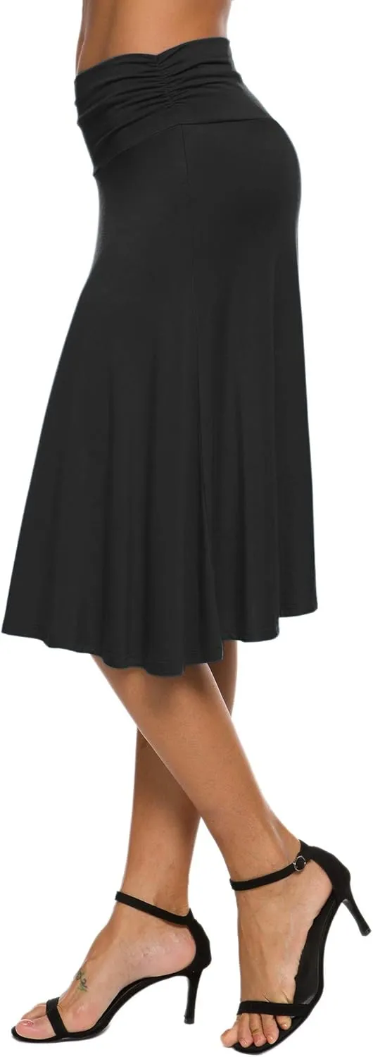 Women's Solid Stretch Ruched Waistband Flared Midi Yoga Skirt