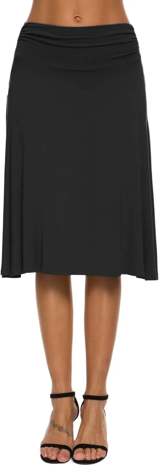 Women's Solid Stretch Ruched Waistband Flared Midi Yoga Skirt