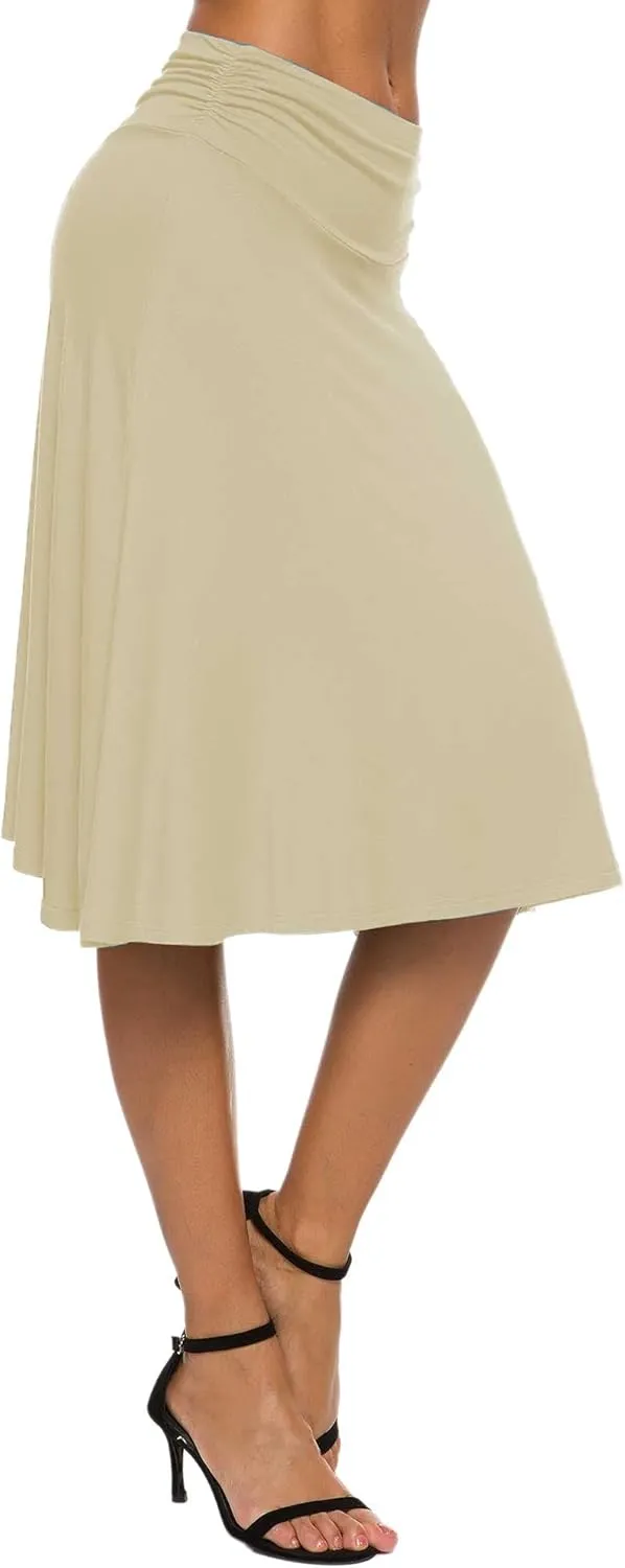 Women's Solid Stretch Ruched Waistband Flared Midi Yoga Skirt
