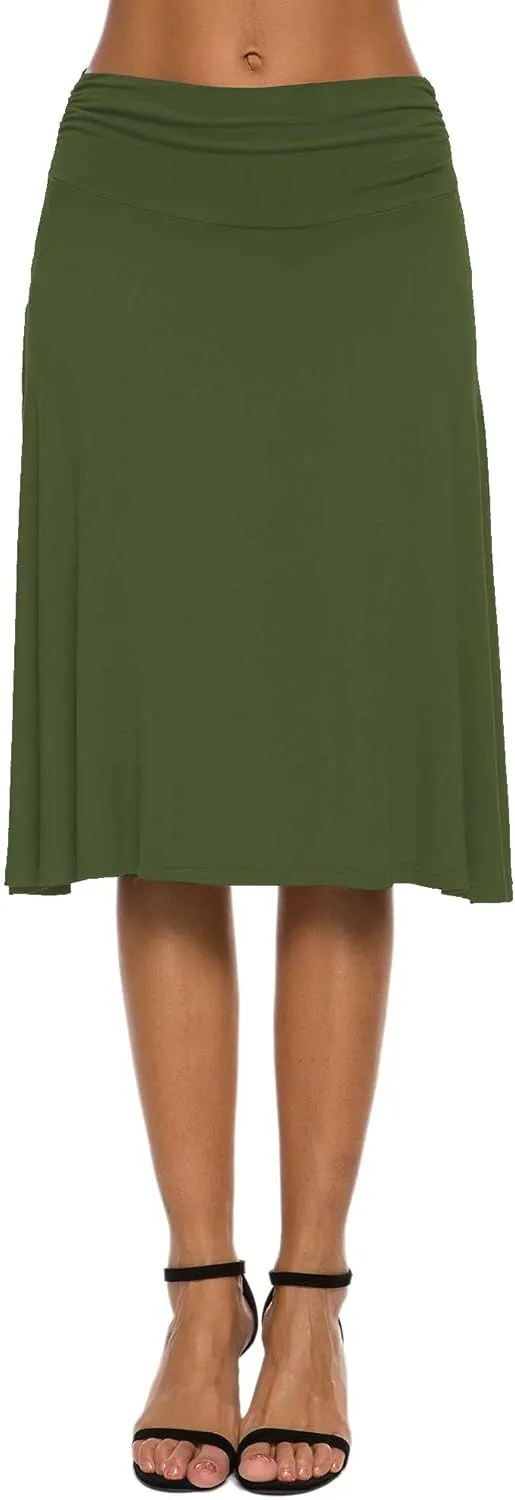 Women's Solid Stretch Ruched Waistband Flared Midi Yoga Skirt