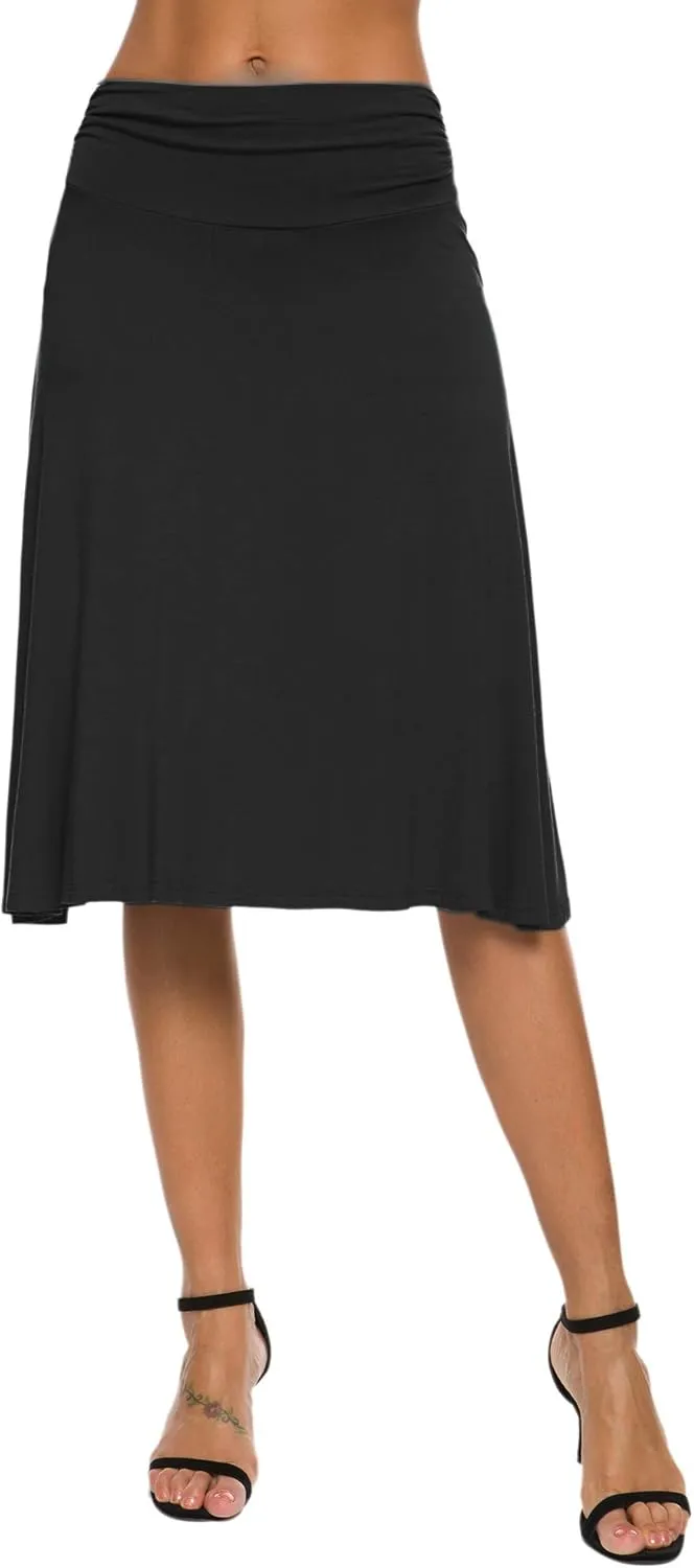 Women's Solid Stretch Ruched Waistband Flared Midi Yoga Skirt