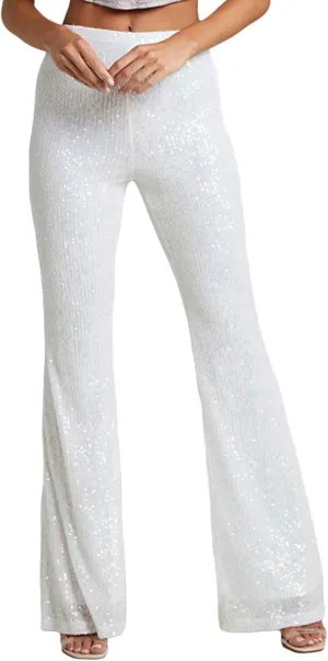 Women's Sparkly Bell Bottom Pants High Waist Wide Leg Sequin Flared Pants Slim Night Shiny Trousers Party Club Pants