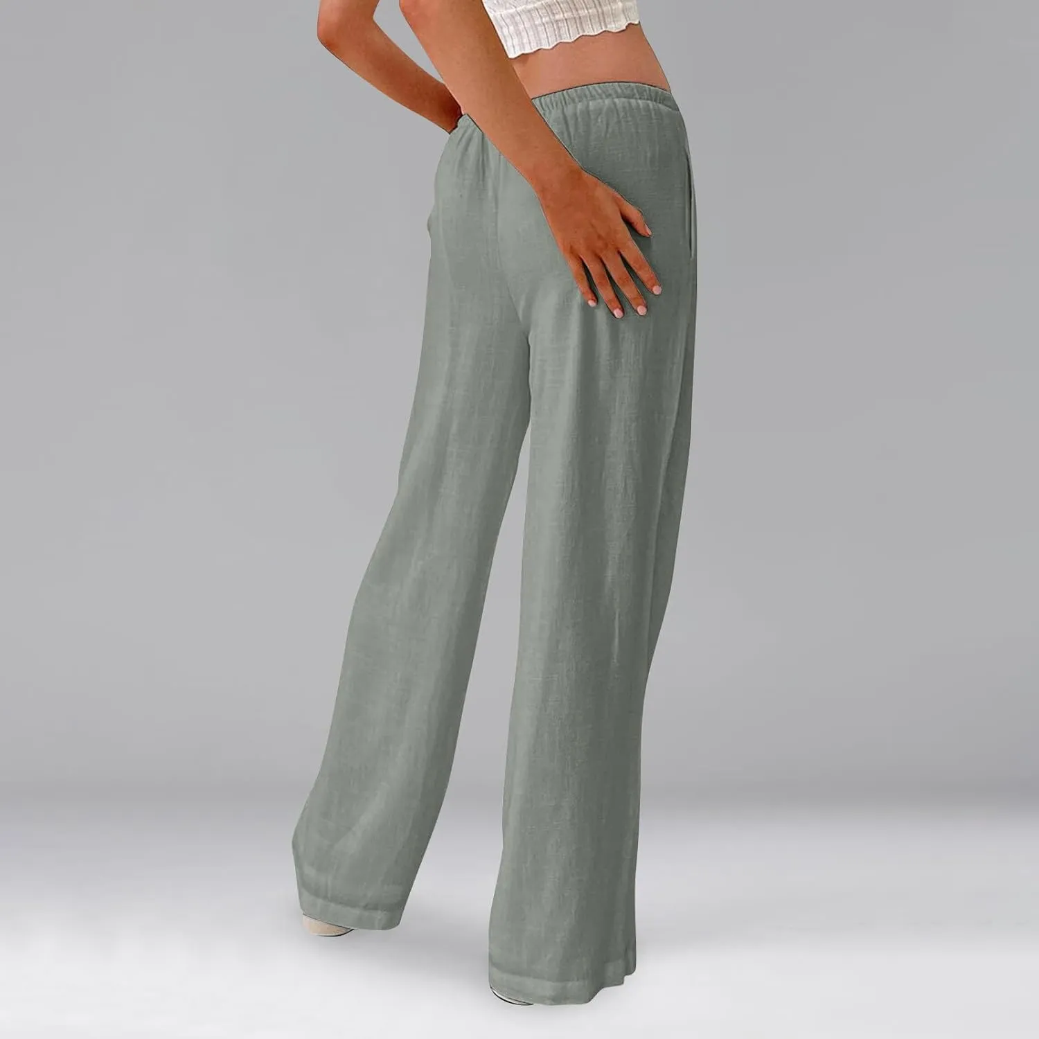 Womens Summer Casual Pant Cotton Linen Button 2025 Flowy Pants & Palazzo Straight High Rise Solid Baggy Clothes Pocket