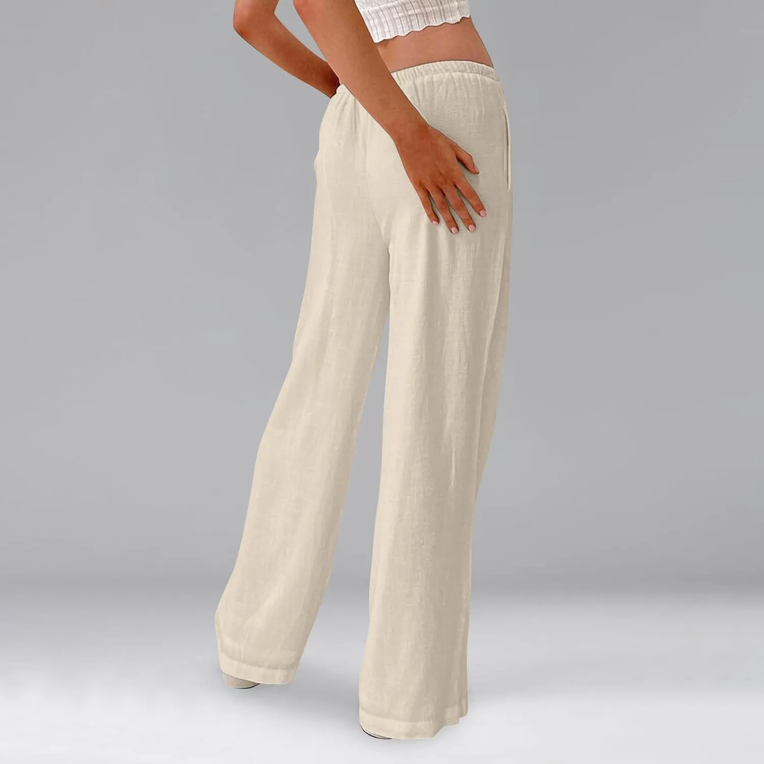Womens Summer Casual Pant Cotton Linen Button 2025 Flowy Pants & Palazzo Straight High Rise Solid Baggy Clothes Pocket