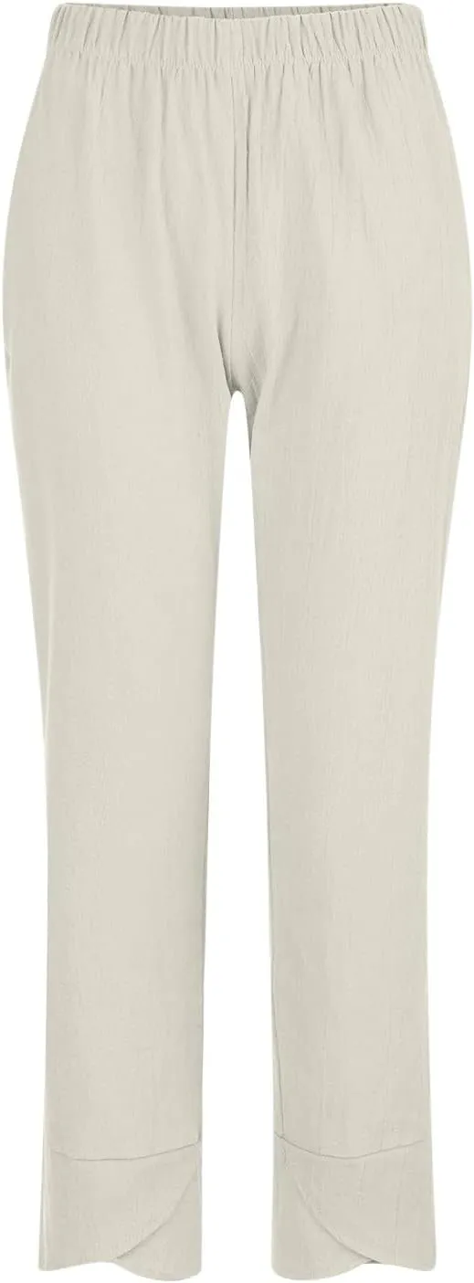 Womens Summer Casual Pants High Waist Solid Trousers Fashion Bottom Cross Stretchy Pant Beach Wedding Guest Clothes