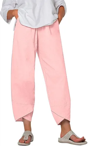 Womens Summer Casual Pants High Waist Solid Trousers Fashion Bottom Cross Stretchy Pant Beach Wedding Guest Clothes