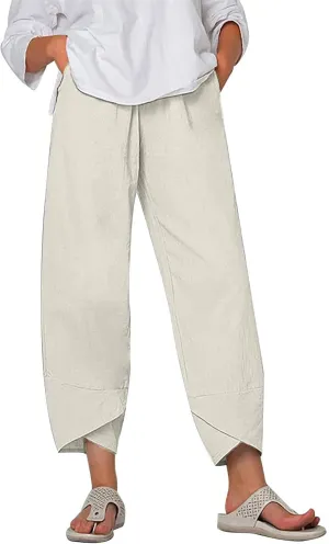 Womens Summer Casual Pants High Waist Solid Trousers Fashion Bottom Cross Stretchy Pant Beach Wedding Guest Clothes