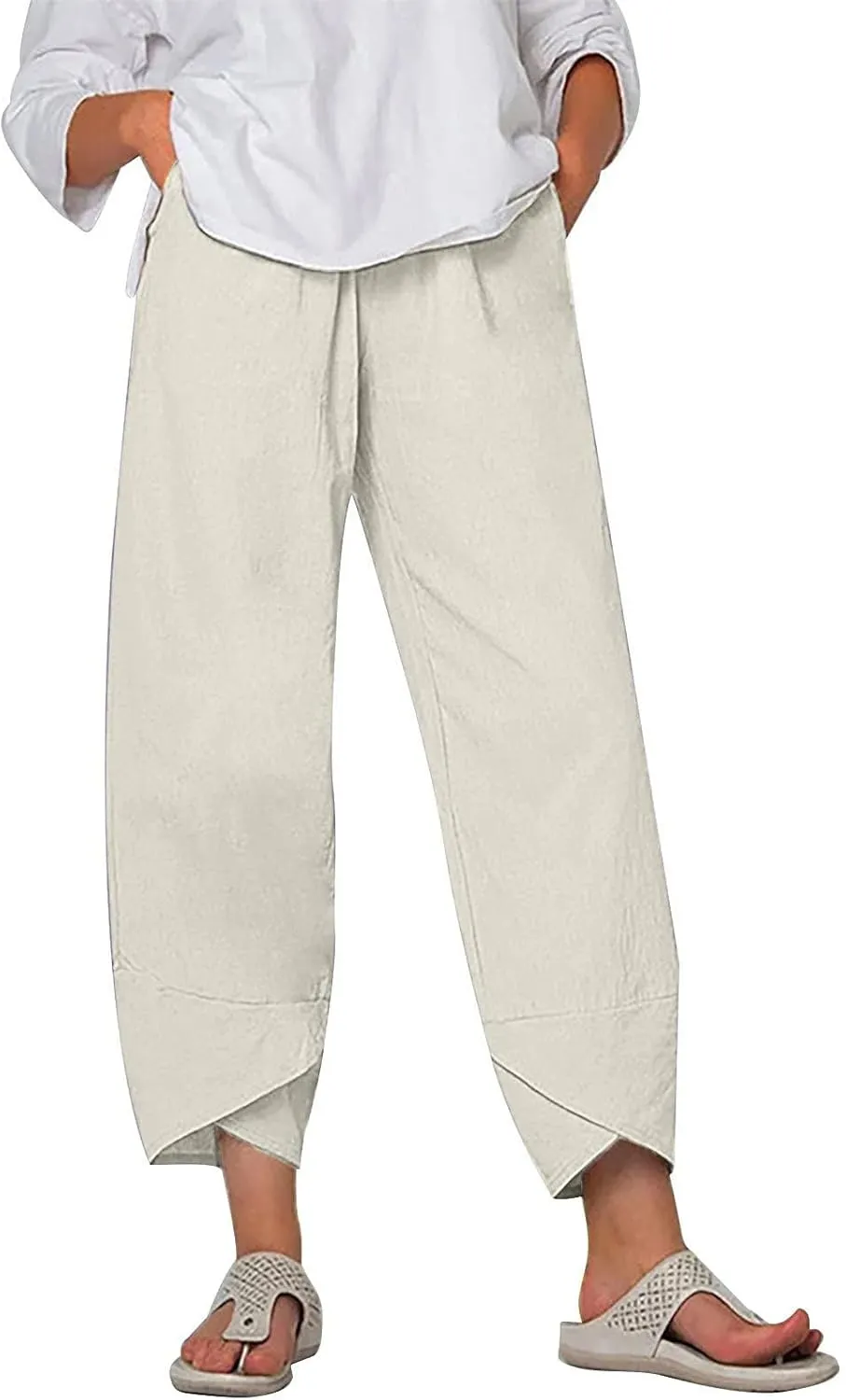 Womens Summer Casual Pants High Waist Solid Trousers Fashion Bottom Cross Stretchy Pant Beach Wedding Guest Clothes