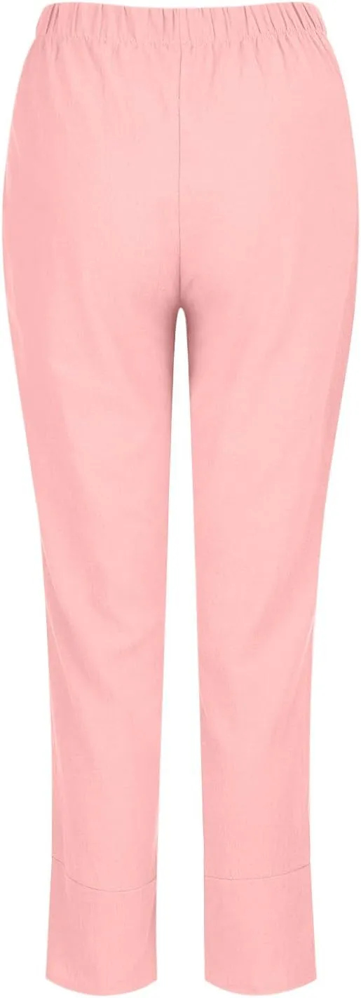 Womens Summer Casual Pants High Waist Solid Trousers Fashion Bottom Cross Stretchy Pant Beach Wedding Guest Clothes