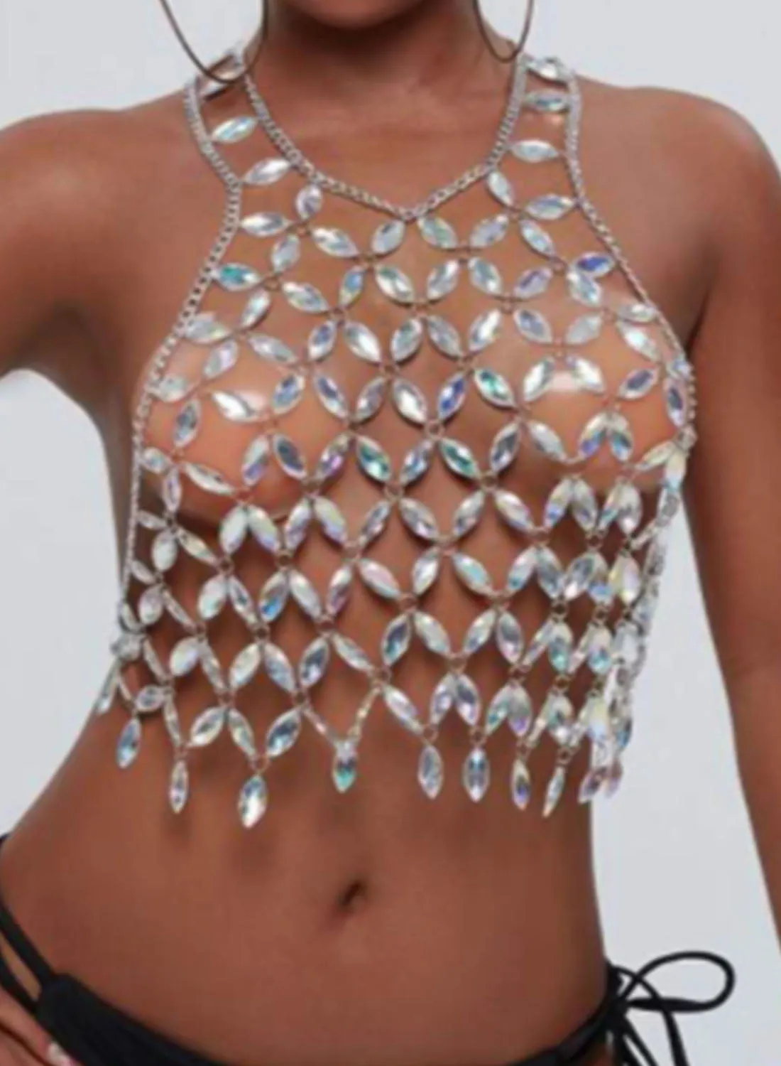 Women's Tank Tops Abstract Halter Sleeveless Rhinestones Cropped Summer Party Vacation Sexy Tops