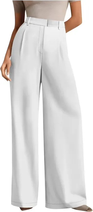 Women's Wide Leg Dress Pants Dressy Casual High Elastic Waisted Business Work Office Trousers Wide Leg Palazzo Pants