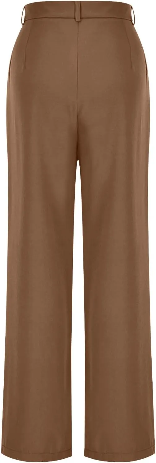 Women's Wide Leg Dress Pants Dressy Casual High Elastic Waisted Business Work Office Trousers Wide Leg Palazzo Pants