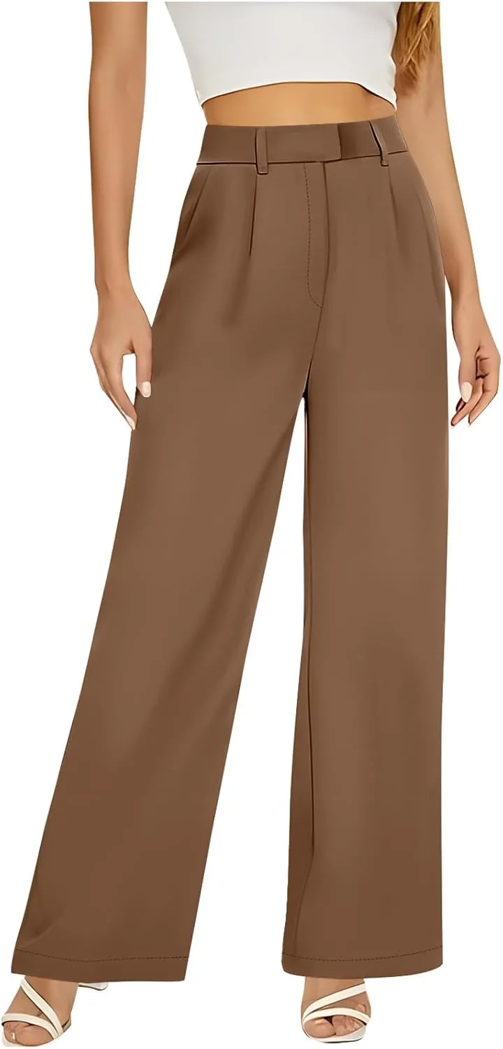 Women's Wide Leg Dress Pants Dressy Casual High Elastic Waisted Business Work Office Trousers Wide Leg Palazzo Pants