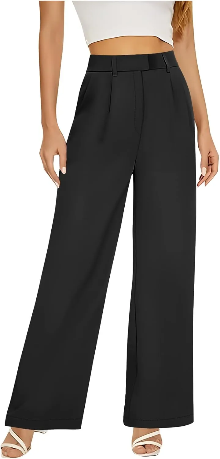 Women's Wide Leg Dress Pants Dressy Casual High Elastic Waisted Business Work Office Trousers Wide Leg Palazzo Pants
