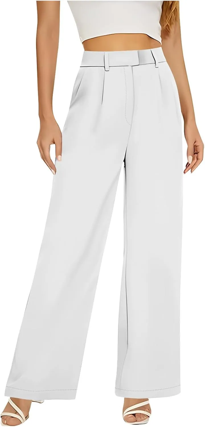 Women's Wide Leg Dress Pants Dressy Casual High Elastic Waisted Business Work Office Trousers Wide Leg Palazzo Pants