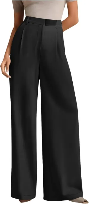 Women's Wide Leg Dress Pants Dressy Casual High Elastic Waisted Business Work Office Trousers Wide Leg Palazzo Pants