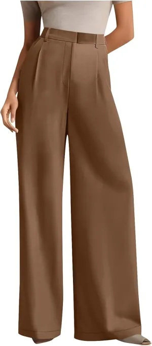 Women's Wide Leg Dress Pants Dressy Casual High Elastic Waisted Business Work Office Trousers Wide Leg Palazzo Pants