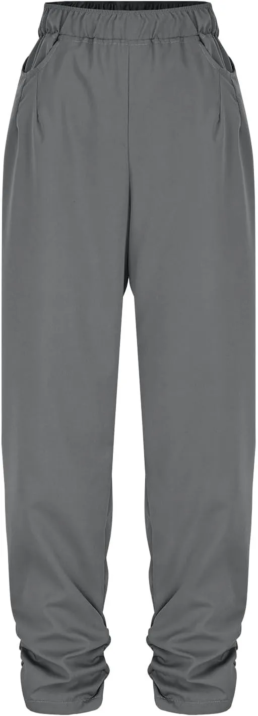 Womens Wide Leg Linen Pants Summer Elastic High Waist Cotton Trouser Lounge Slacks Beach Travel Outfits with Pockets