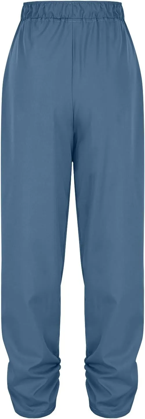 Womens Wide Leg Linen Pants Summer Elastic High Waist Cotton Trouser Lounge Slacks Beach Travel Outfits with Pockets