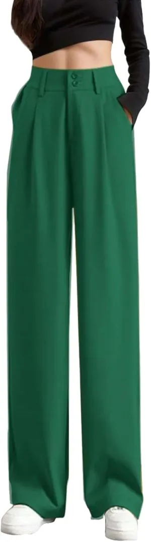 Women's Wide Leg Pants High Elastic Waist Flowy Business Work Trousers Casual Comfy Office Dress Pants with Pockets