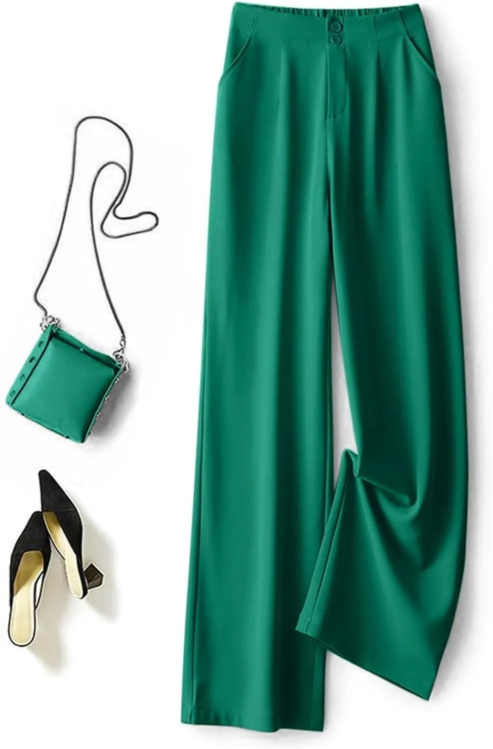 Women's Wide Leg Pants High Elastic Waist Flowy Business Work Trousers Casual Comfy Office Dress Pants with Pockets
