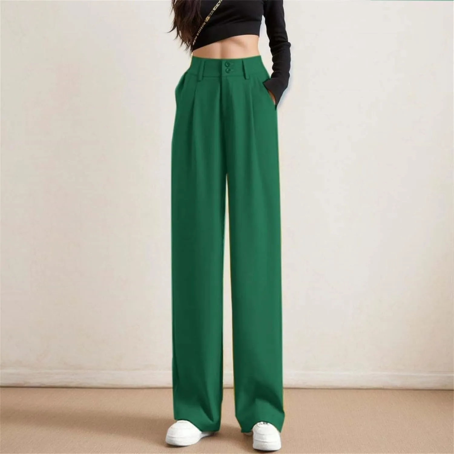 Women's Wide Leg Pants High Elastic Waist Flowy Business Work Trousers Casual Comfy Office Dress Pants with Pockets