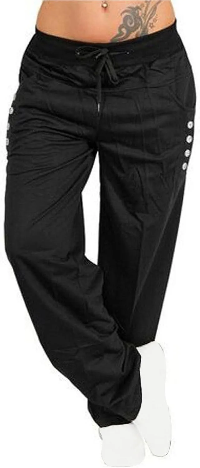 Womens Wide Leg Pants Yoga Leggings Drawstring Elastic High Waist Gym Sports Tights Pant Workout Casual Loose Trousers