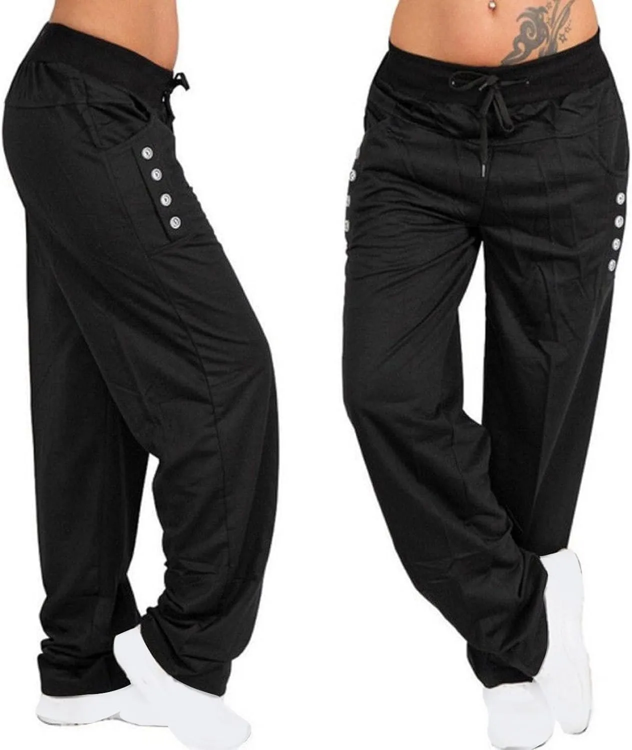 Womens Wide Leg Pants Yoga Leggings Drawstring Elastic High Waist Gym Sports Tights Pant Workout Casual Loose Trousers
