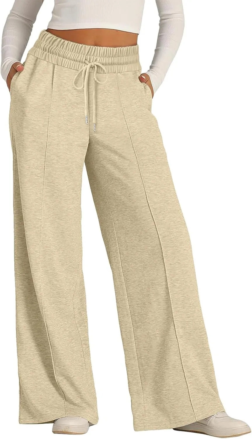 Womens Wide Leg Sweatpants Baggy High Waist Elastic Drawstring Straight Lounge Pants Comfy Athletic Joggers Trousers