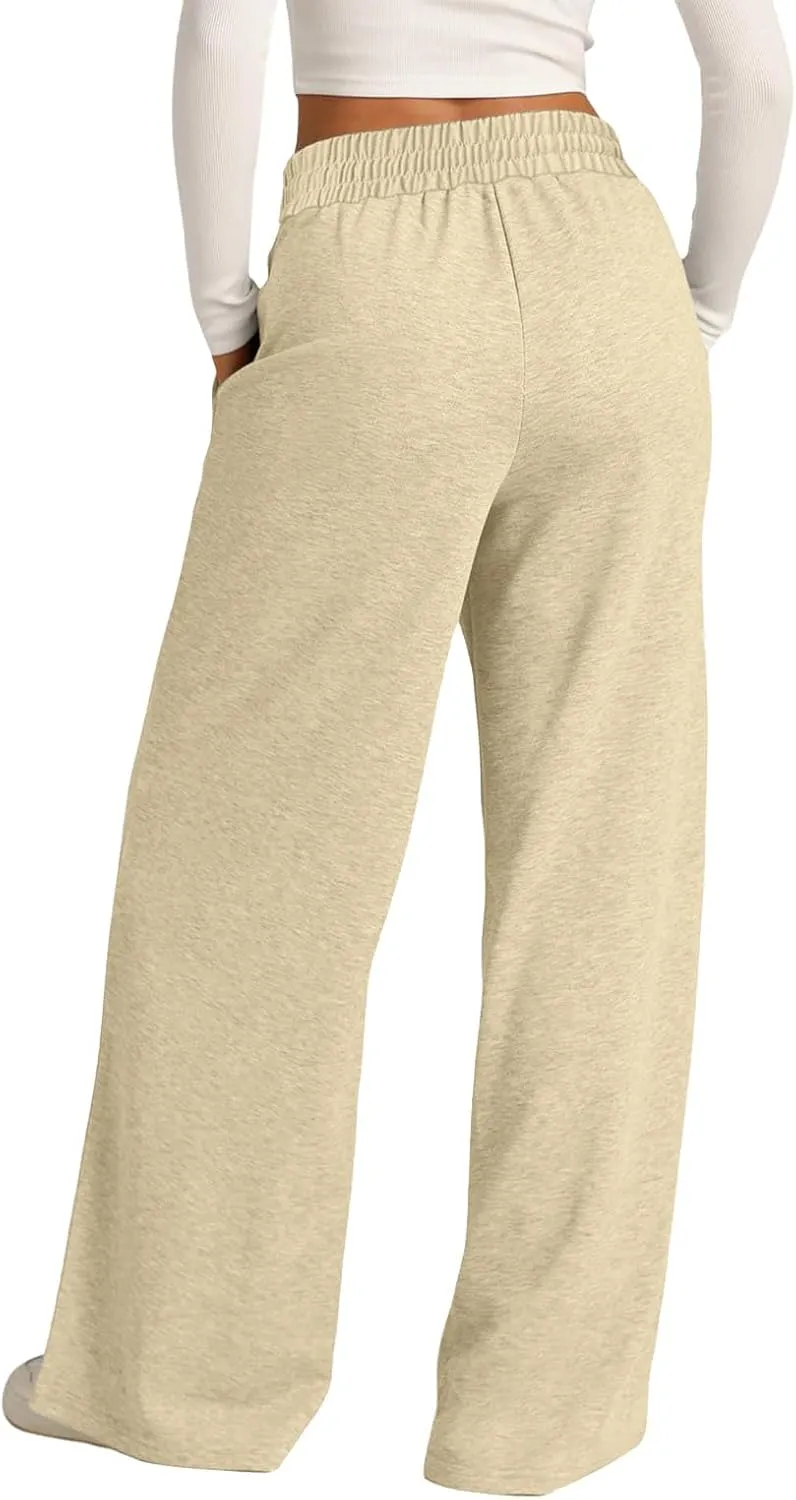 Womens Wide Leg Sweatpants Baggy High Waist Elastic Drawstring Straight Lounge Pants Comfy Athletic Joggers Trousers