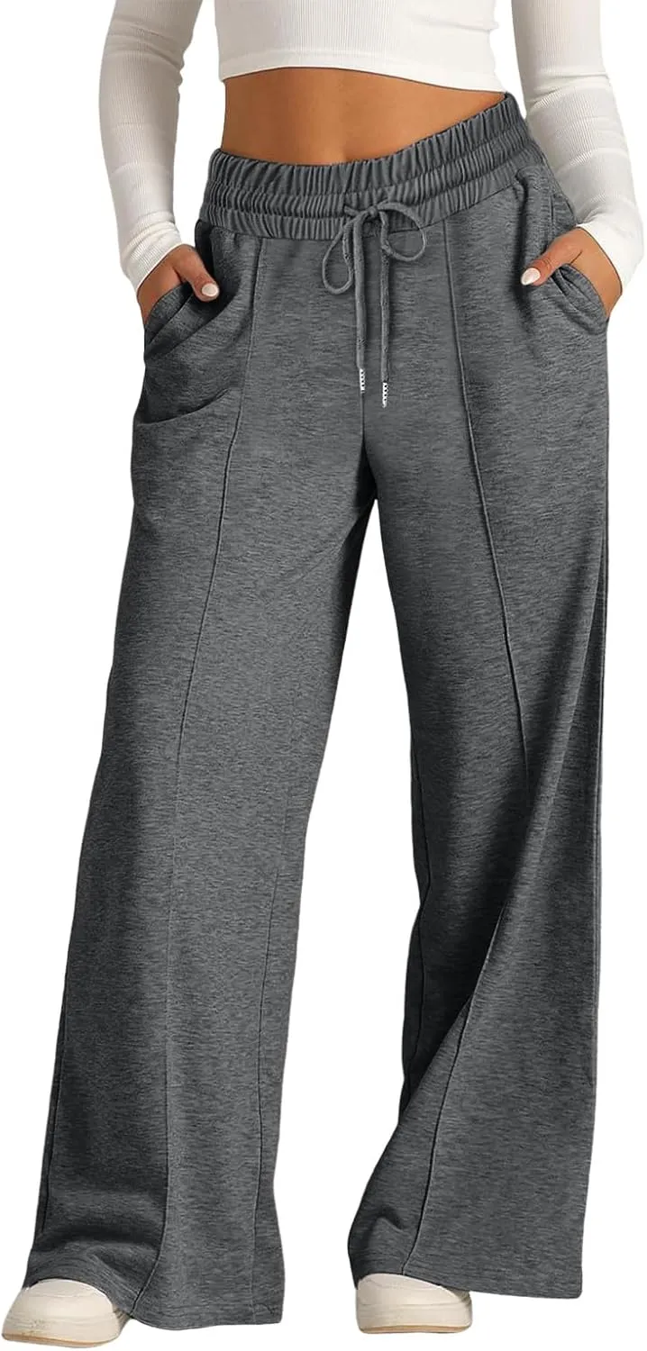 Womens Wide Leg Sweatpants Baggy High Waist Elastic Drawstring Straight Lounge Pants Comfy Athletic Joggers Trousers
