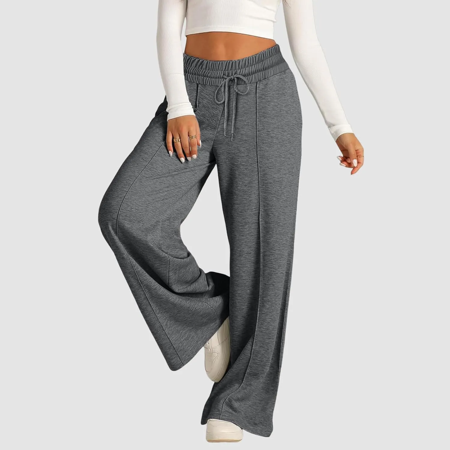 Womens Wide Leg Sweatpants Baggy High Waist Elastic Drawstring Straight Lounge Pants Comfy Athletic Joggers Trousers